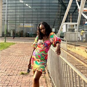 Orange/purple Detail mini dress